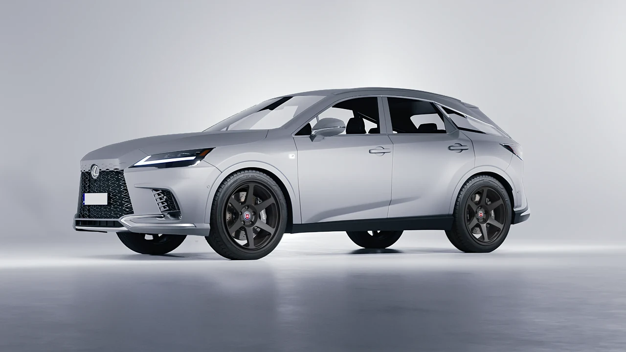 Lexus RX 500h F Sport 2023 on HRE Performance Wheels 306-GT forged wheels, front three-quarter view