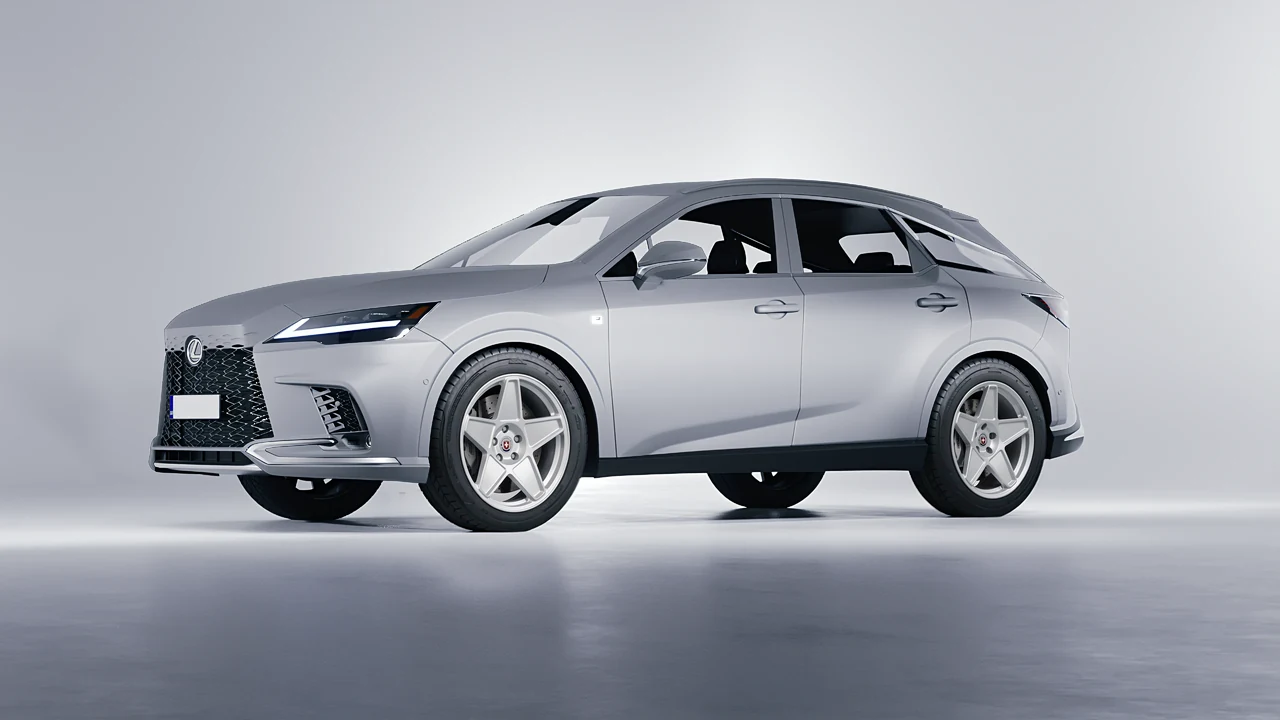 Lexus RX 500h F Sport 2023 on HRE Performance Wheels 505M forged wheels, front three-quarter view