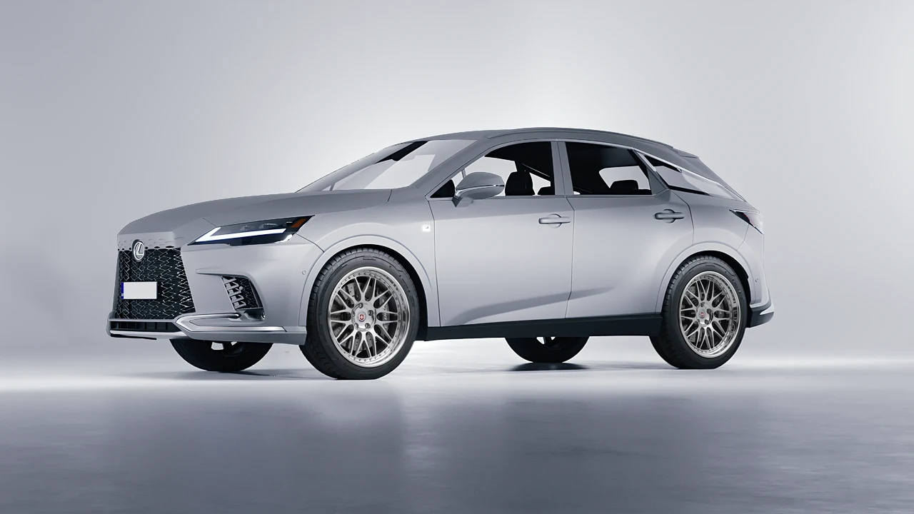 Lexus RX 500h F Sport 2023 on HRE Performance Wheels 540C forged wheels, front three-quarter view