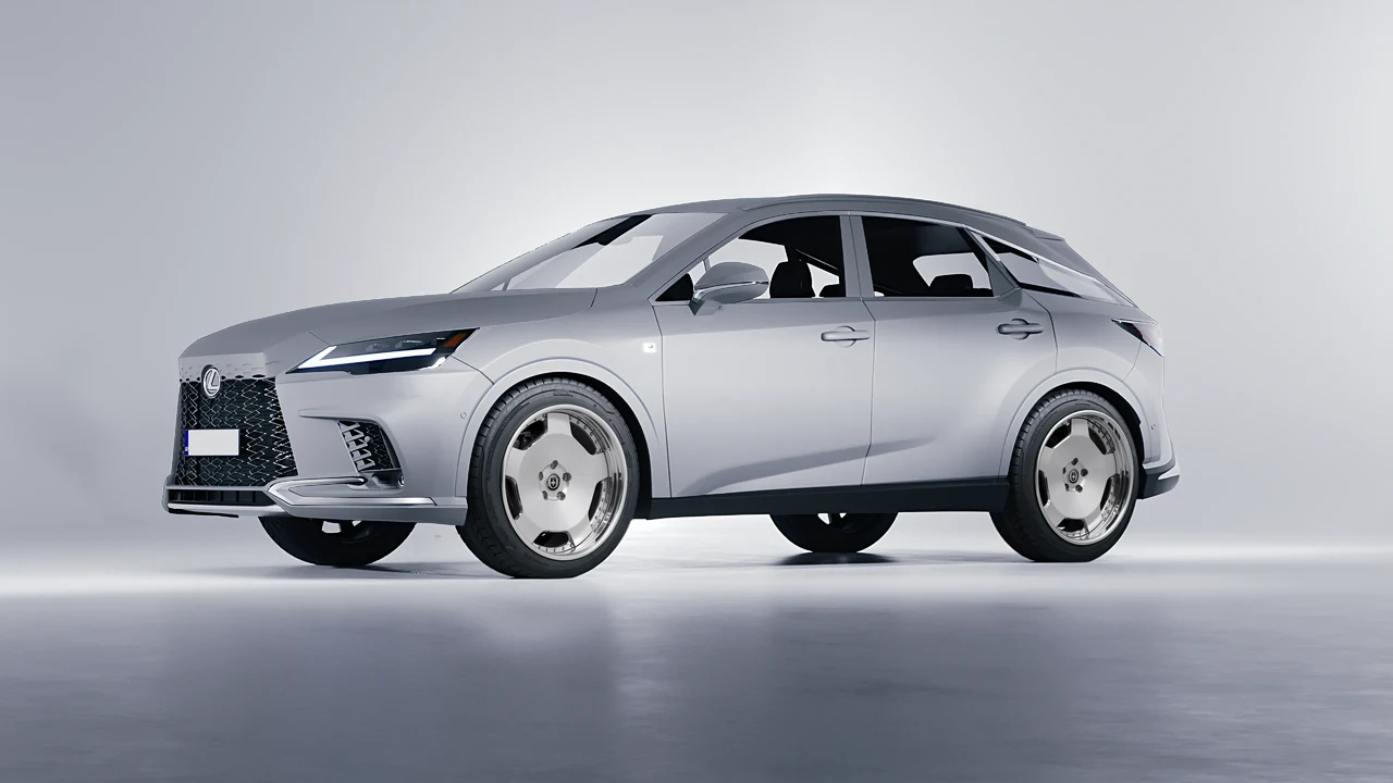Lexus RX 500h F Sport 2023 on HRE Performance Wheels 544C forged wheels, front three-quarter view