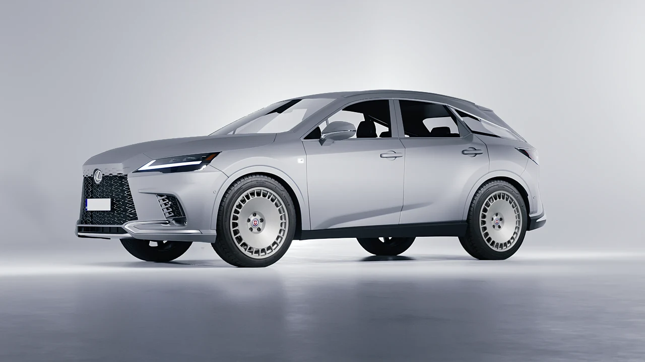 Lexus RX 500h F Sport 2023 on HRE Performance Wheels 935M forged wheels, front three-quarter view