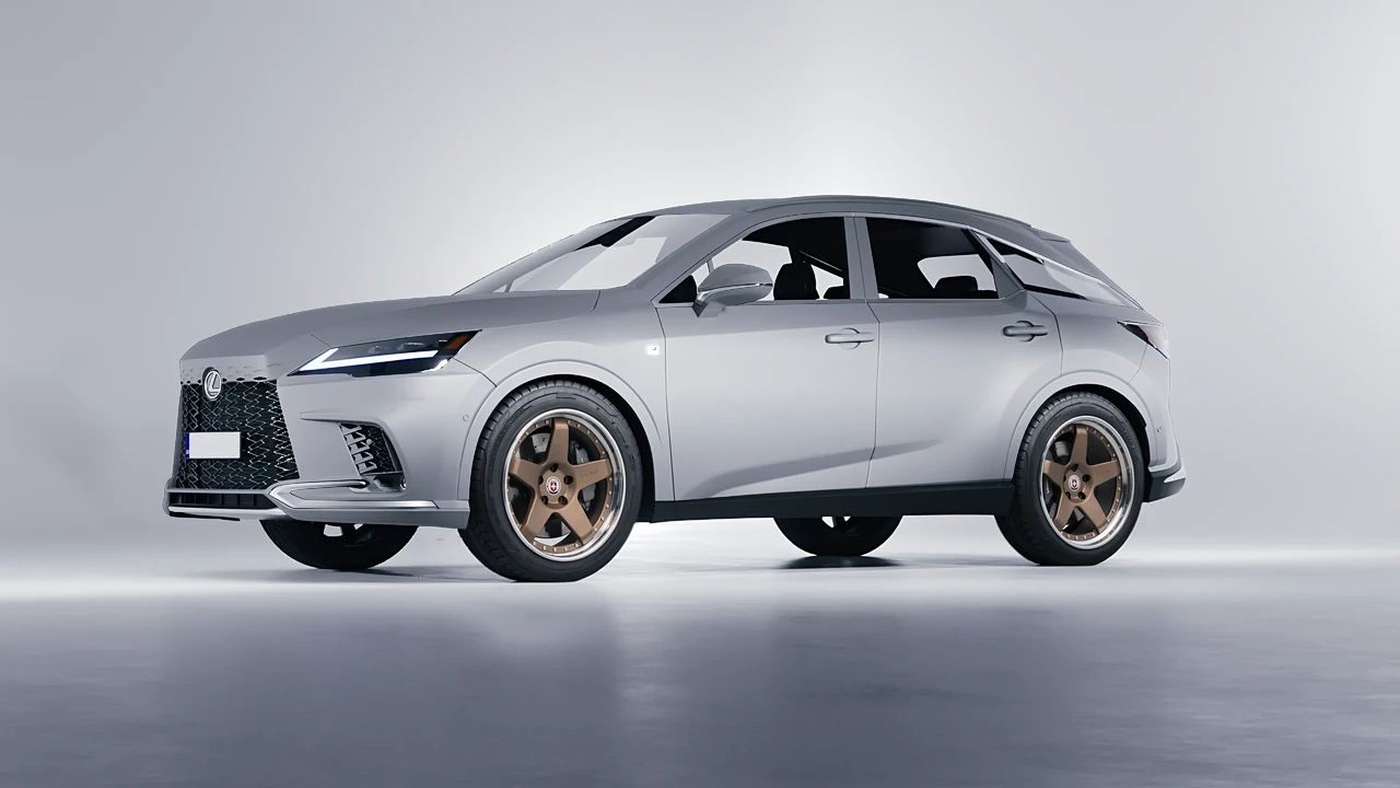 Lexus RX 500h F Sport 2023 on HRE Performance Wheels C105 forged wheels, front three-quarter view