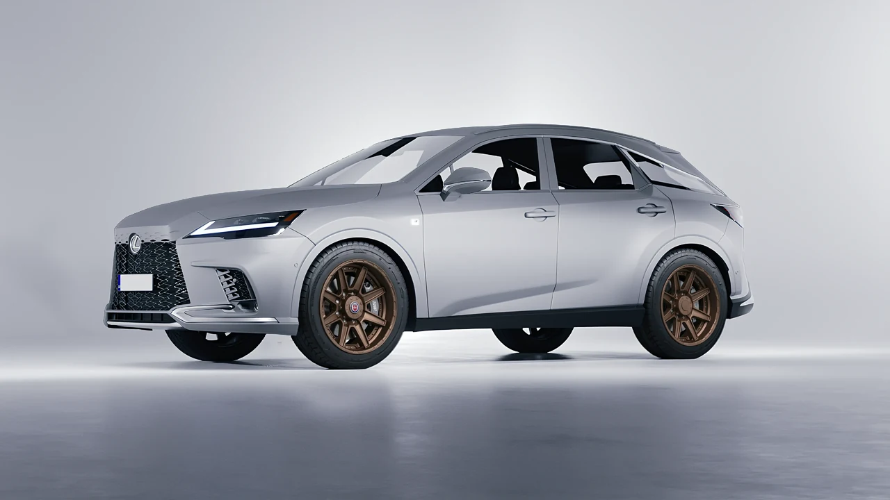 Lexus RX 500h F Sport 2023 on HRE Performance Wheels HD188 forged wheels, front three-quarter view