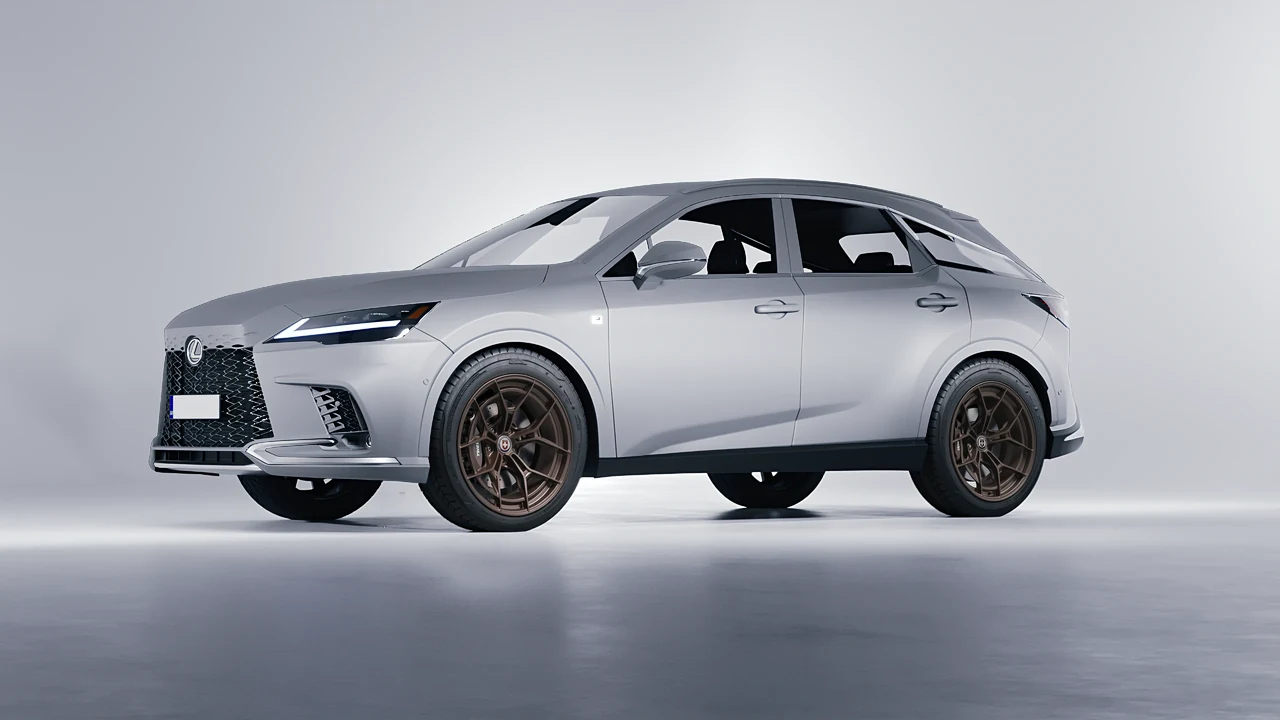 Lexus RX 500h F Sport 2023 on HRE Performance Wheels P301 forged wheels, front three-quarter view