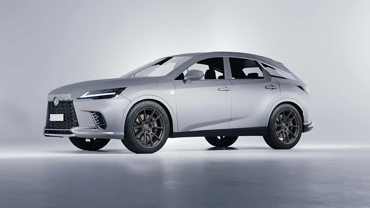 Lexus RX 500h F Sport 2023 on HRE Performance Wheels RC104 forged wheels, front three-quarter view