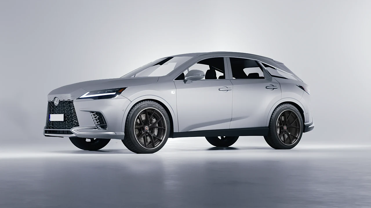 Lexus RX 500h F Sport 2023 on HRE Performance Wheels S101 forged wheels, front three-quarter view