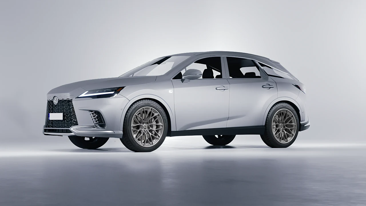 Lexus RX 500h F Sport 2023 on HRE Performance Wheels S200 forged wheels, front three-quarter view
