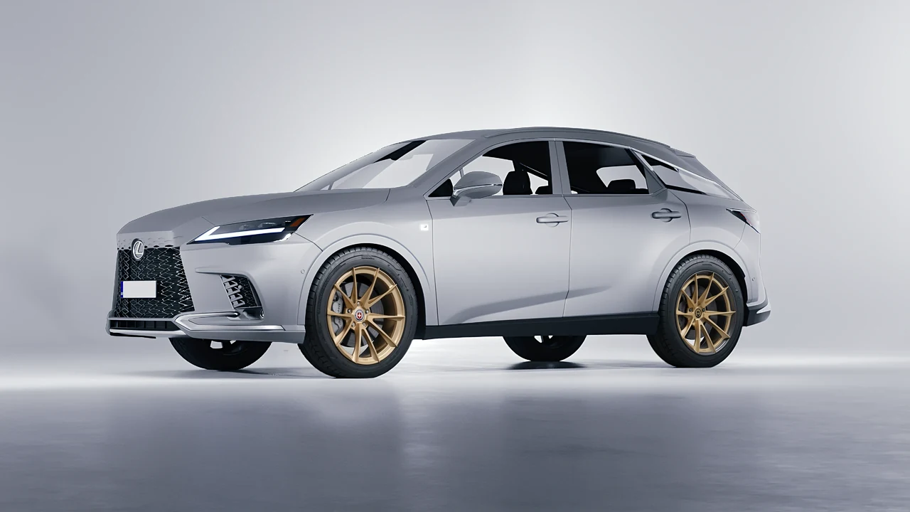 Lexus RX 500h F Sport 2023 on HRE Performance Wheels S204H forged wheels, front three-quarter view