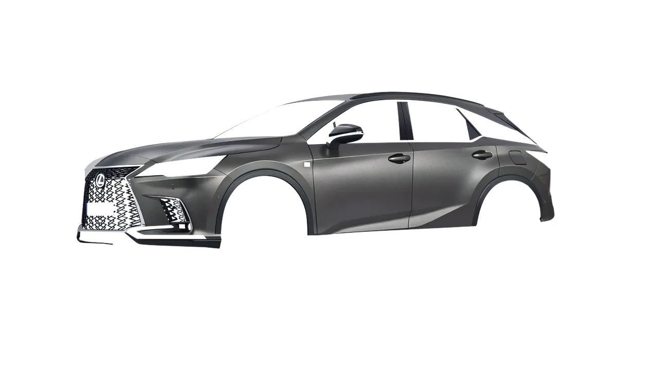 Lexus RX 500h F Sport 2023 wrapped in Black Rock Grey (Avery Dennison SW900-823-M), front three-quarter view