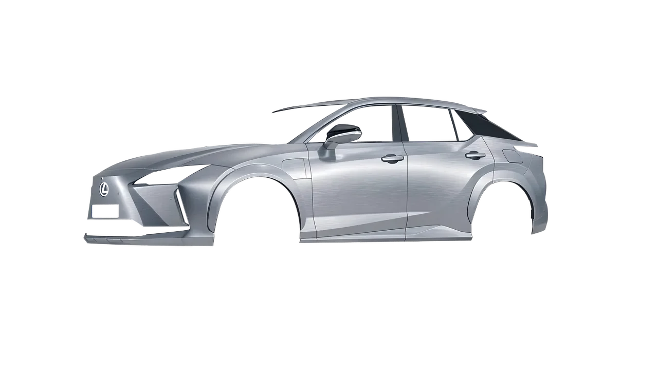 Lexus RZ 450e 2023 wrapped in Brushed Aluminum (Avery Dennison SW900-812-X), front three-quarter view
