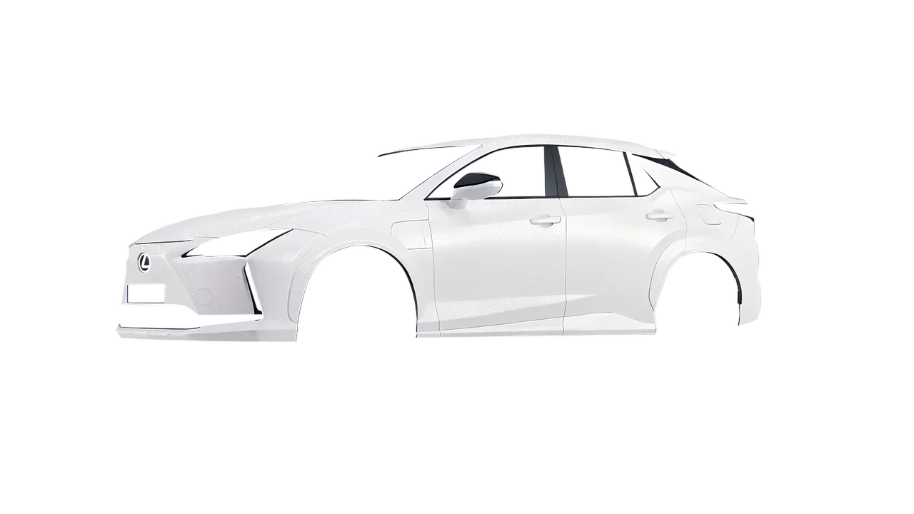 Lexus RZ 450e 2023 wrapped in Carbon Fiber White (Avery Dennison SW900-115-X), front three-quarter view