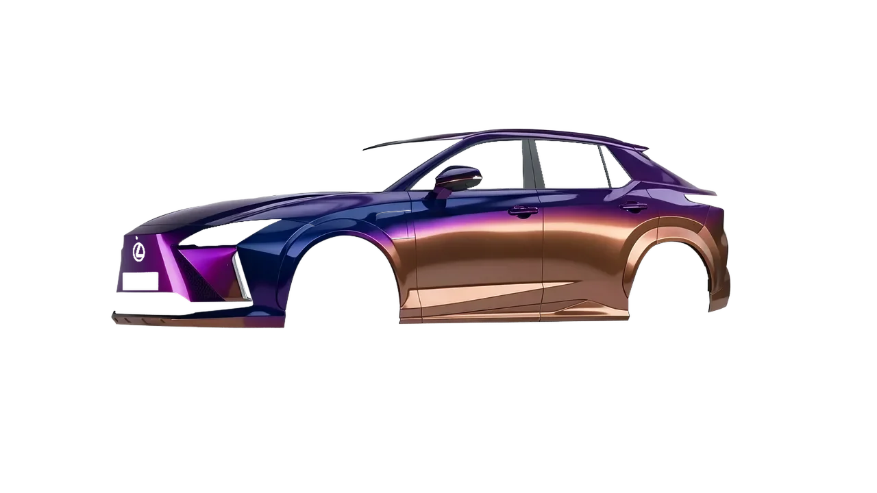 Lexus RZ 450e 2023 wrapped in Gloss Flip Deep Space (3M GP278), front three-quarter view