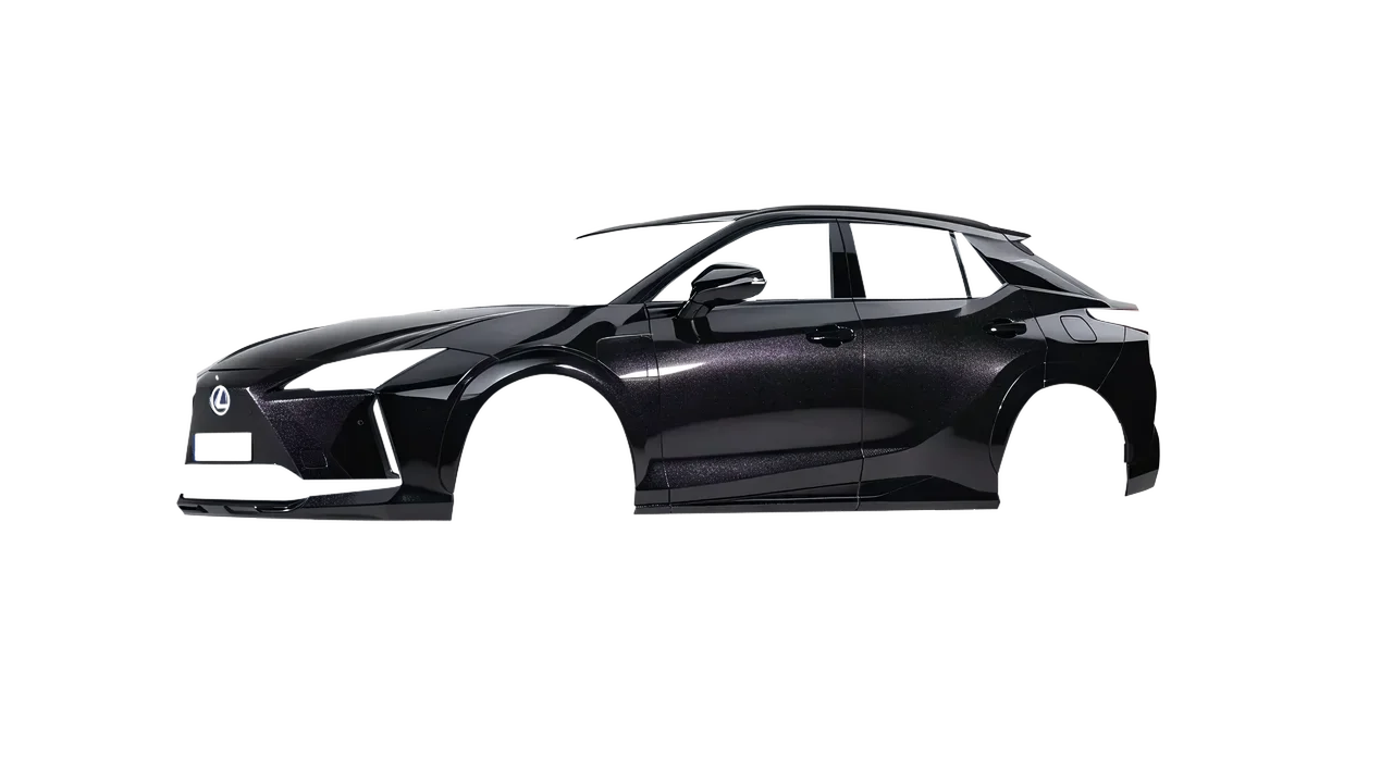 Lexus RZ 450e 2023 wrapped in Mystery Black (Avery Dennison SW900-184-M), front three-quarter view