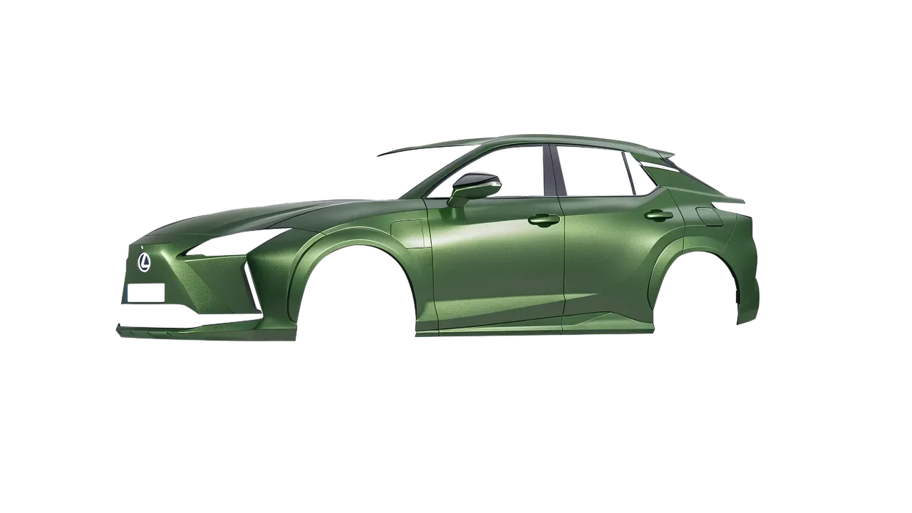 Lexus RZ 450e 2023 wrapped in Apple Green (Avery Dennison SW900-745-M), front three-quarter view