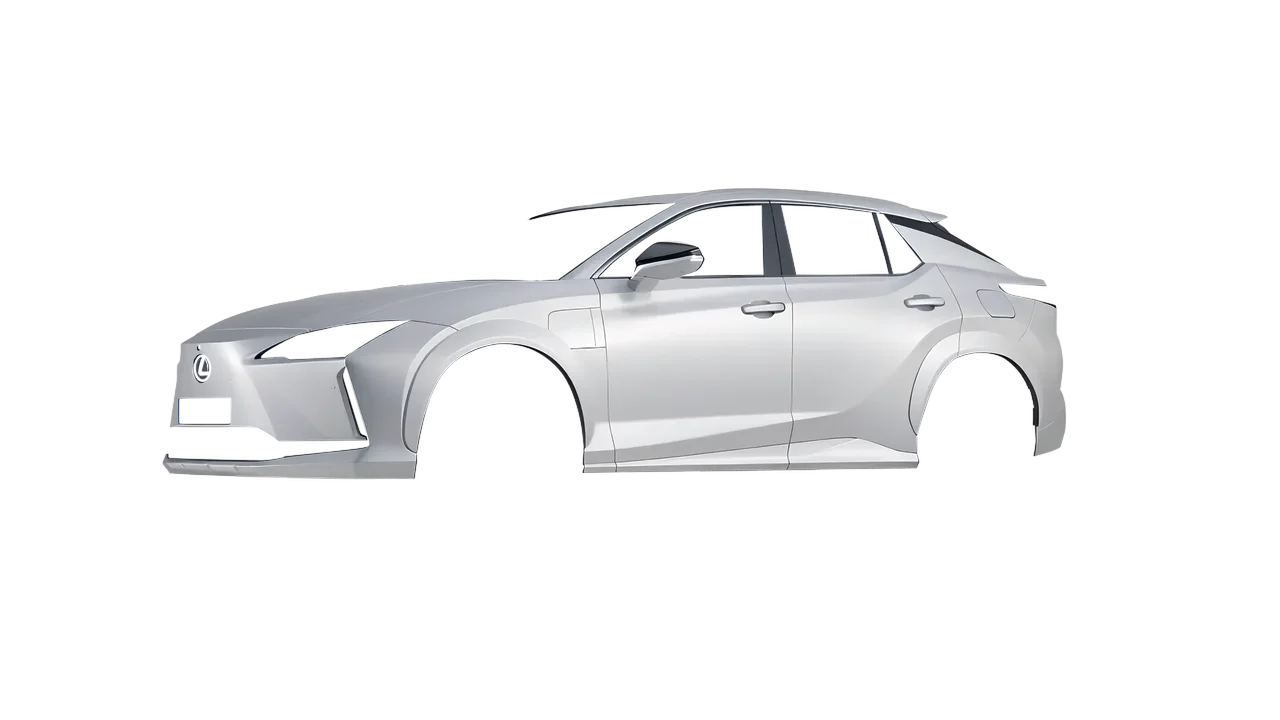 Lexus RZ 450e 2023 wrapped in Matte Silver (3M M21), front three-quarter view
