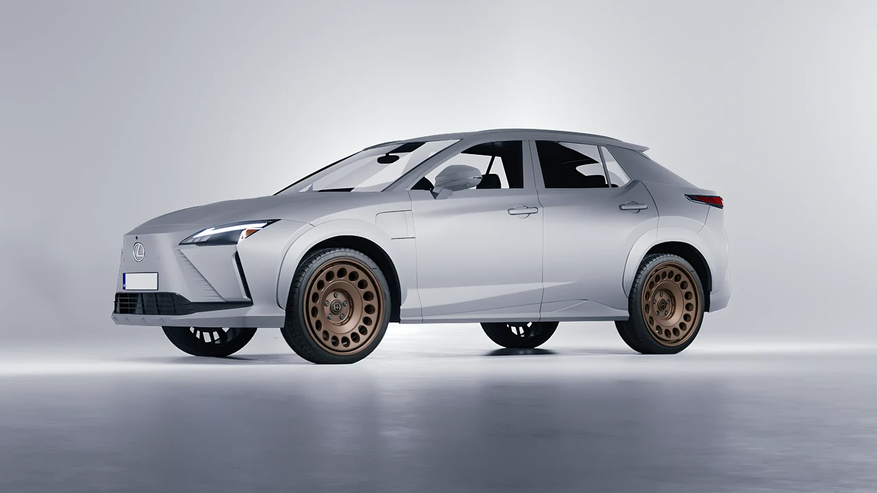 Lexus RZ 450e 2023 on HRE Performance Wheels 037-GTM forged wheels, front three-quarter view