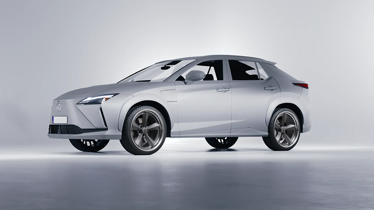Lexus RZ 450e 2023 on HRE Performance Wheels 105 forged wheels, front three-quarter view