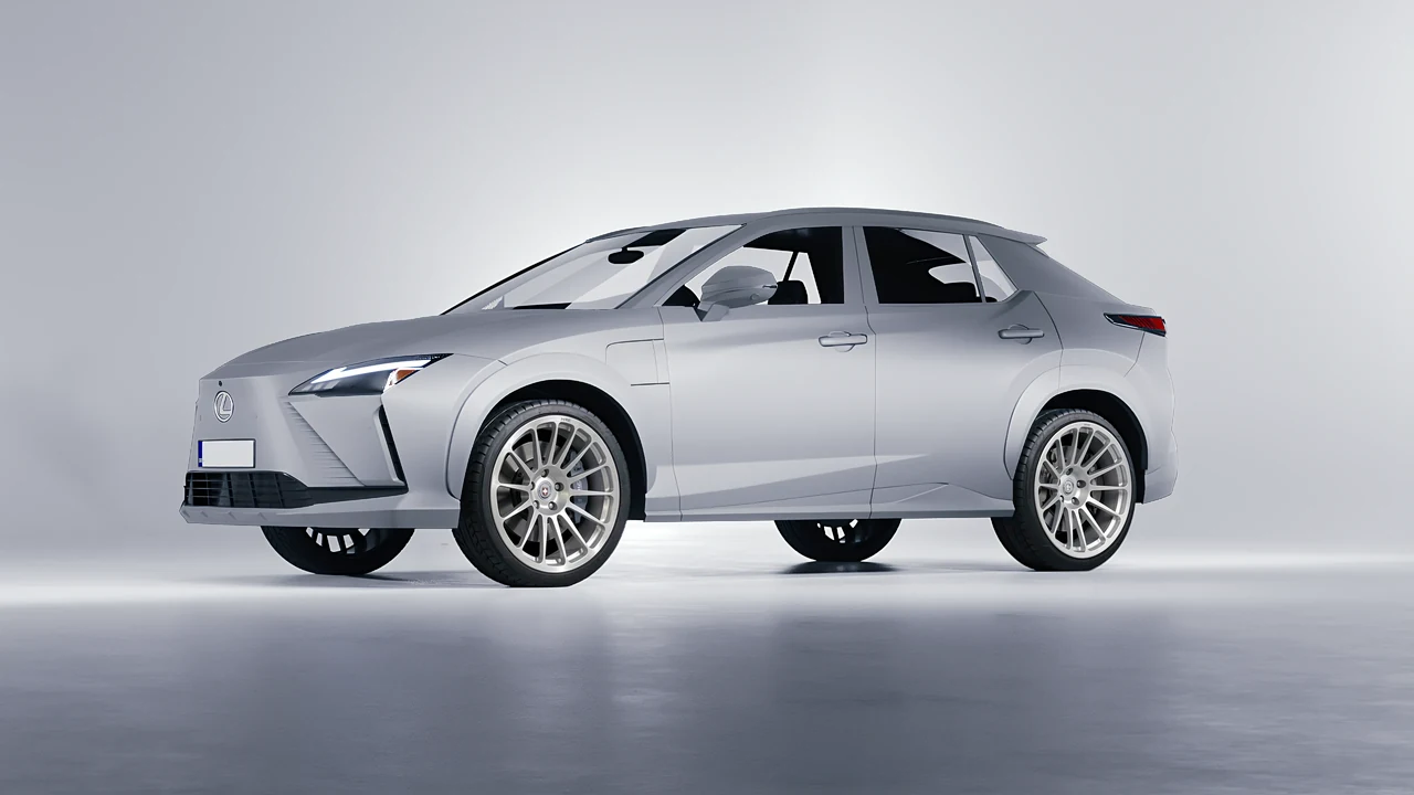 Lexus RZ 450e 2023 on HRE Performance Wheels 303M forged wheels, front three-quarter view