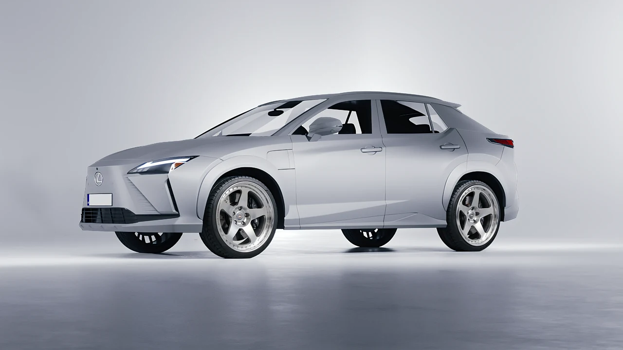Lexus RZ 450e 2023 on HRE Performance Wheels 305 forged wheels, front three-quarter view