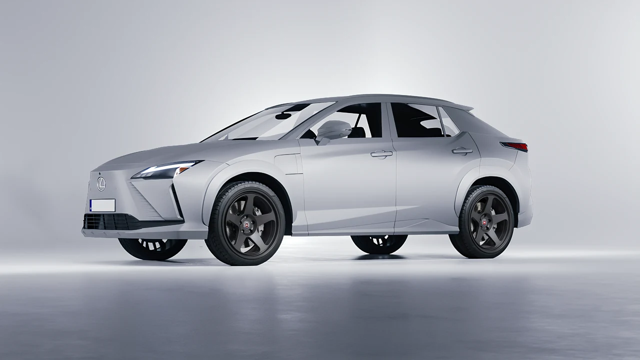Lexus RZ 450e 2023 on HRE Performance Wheels 305-GT forged wheels, front three-quarter view