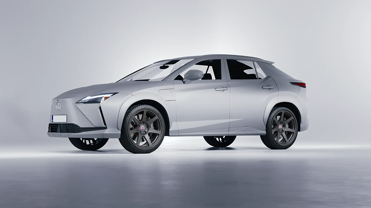 Lexus RZ 450e 2023 on HRE Performance Wheels 307-GT forged wheels, front three-quarter view