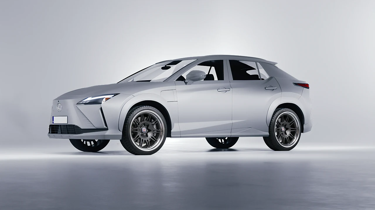 Lexus RZ 450e 2023 on HRE Performance Wheels 528 forged wheels, front three-quarter view