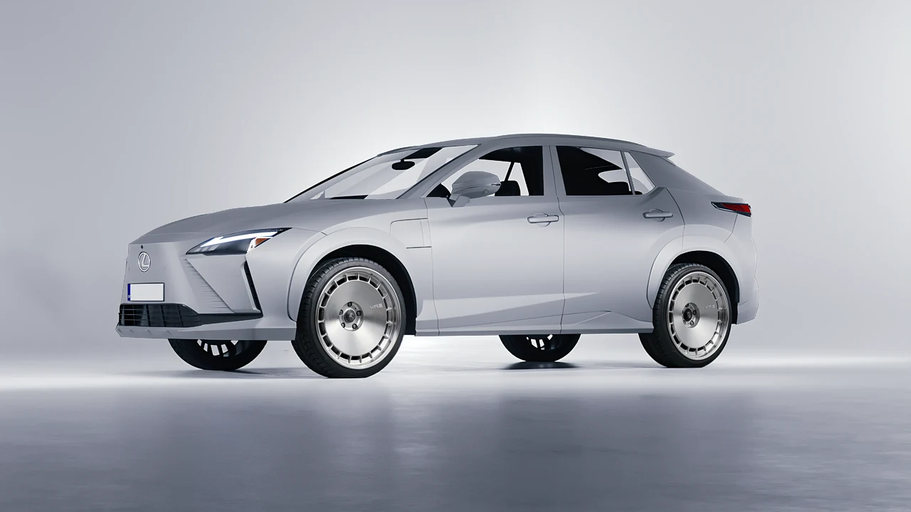 Lexus RZ 450e 2023 on HRE Performance Wheels 935 forged wheels, front three-quarter view