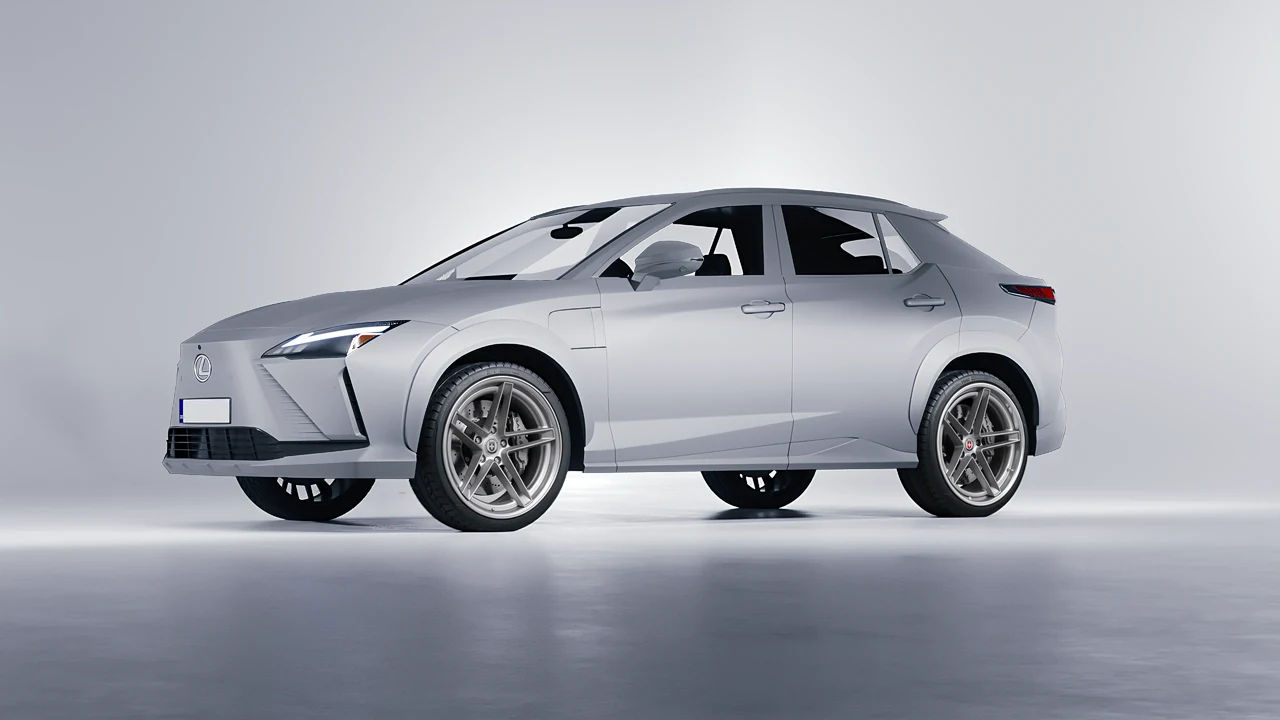 Lexus RZ 450e 2023 on HRE Performance Wheels G-Code forged wheels, front three-quarter view