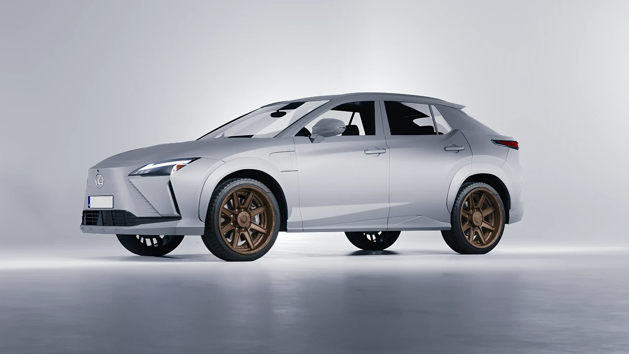 Lexus RZ 450e 2023 on HRE Performance Wheels HD188 forged wheels, front three-quarter view