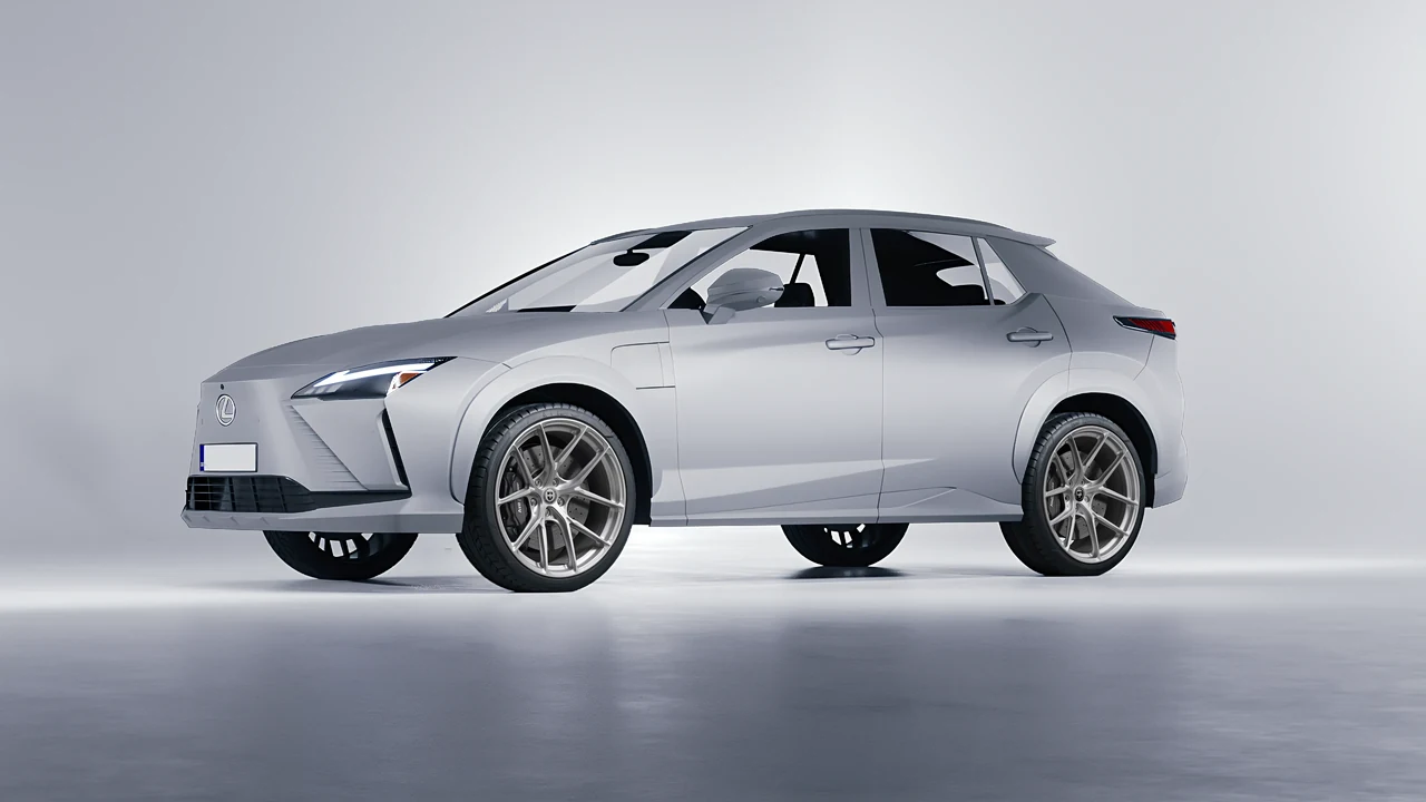Lexus RZ 450e 2023 on HRE Performance Wheels P101SC forged wheels, front three-quarter view
