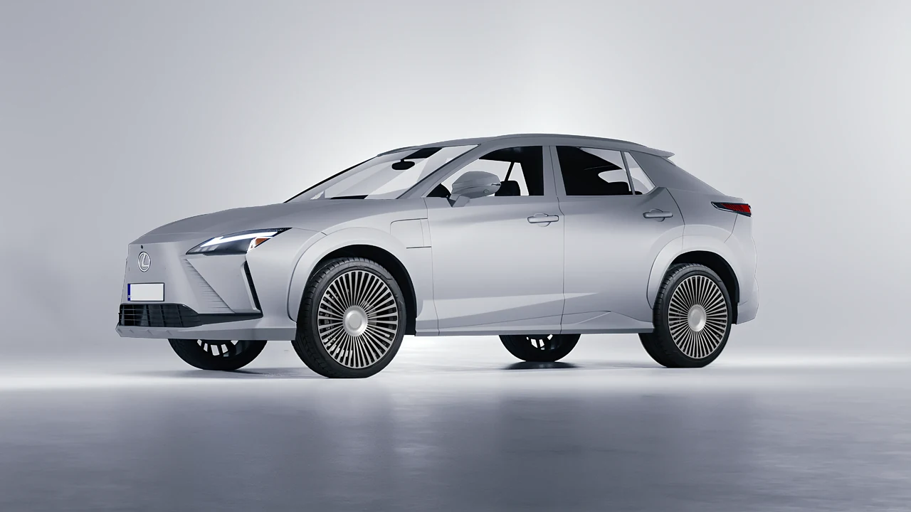 Lexus RZ 450e 2023 on RDB LA 50 forged wheels, front three-quarter view