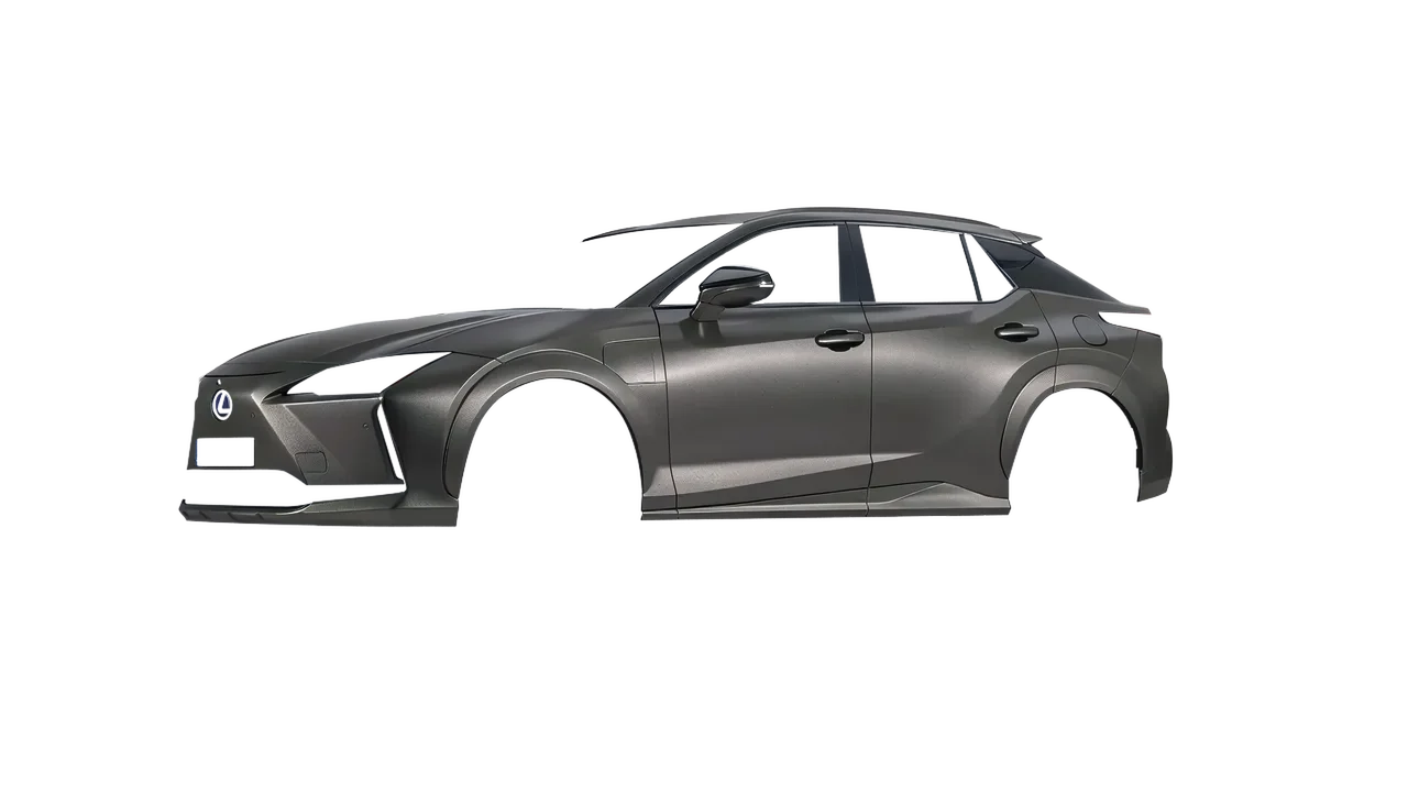 Lexus RZ 450e 2023 wrapped in Black Rock Grey (Avery Dennison SW900-823-M), front three-quarter view