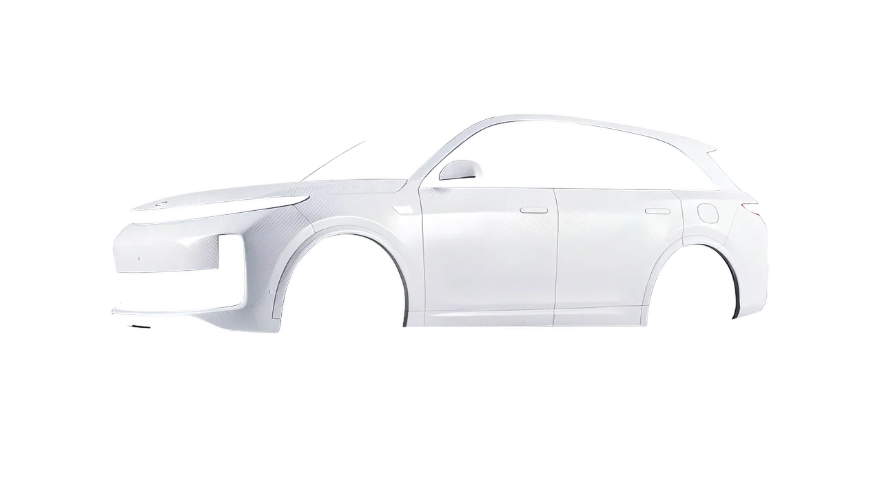 Lixiang Li L7 2025 wrapped in Carbon Fiber White (Avery Dennison SW900-115-X), front three-quarter view