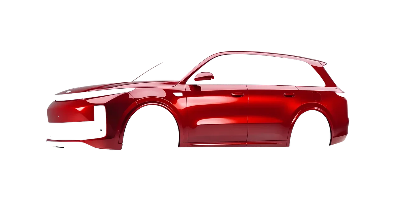 Lixiang Li L8 2025 wrapped in Hot Rod Red (3M G13), front three-quarter view
