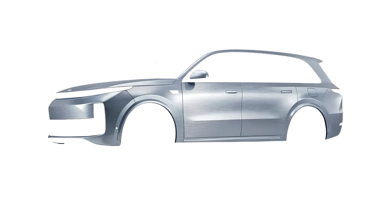Lixiang Li L9 2025 wrapped in Brushed Aluminum (Avery Dennison SW900-812-X), front three-quarter view
