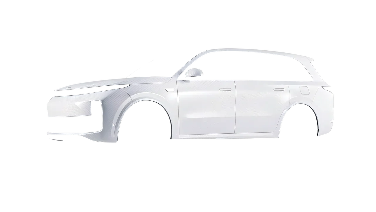 Lixiang Li L9 2025 wrapped in Carbon Fiber White (Avery Dennison SW900-115-X), front three-quarter view