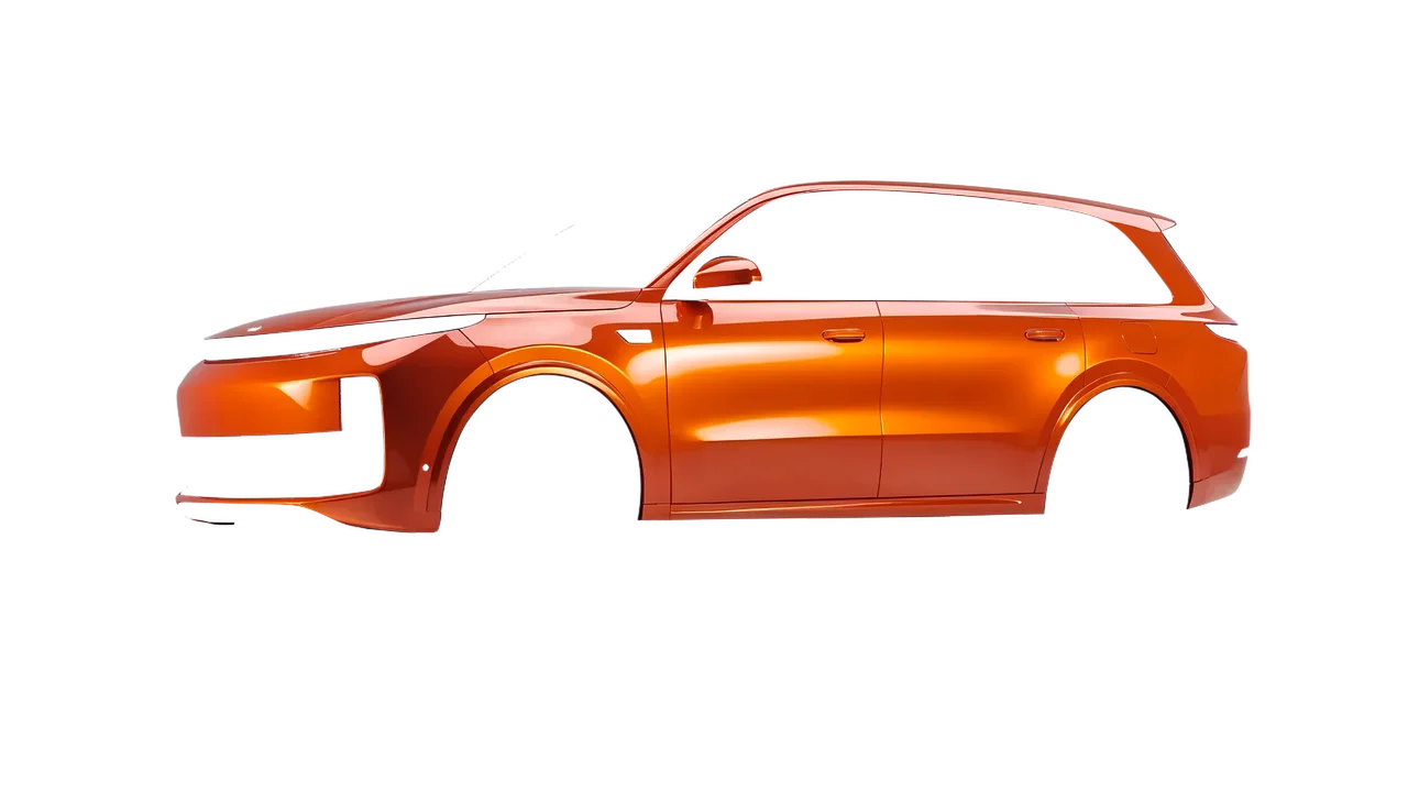 Lixiang Li L9 2025 wrapped in Fiery Orange (3M G364), front three-quarter view