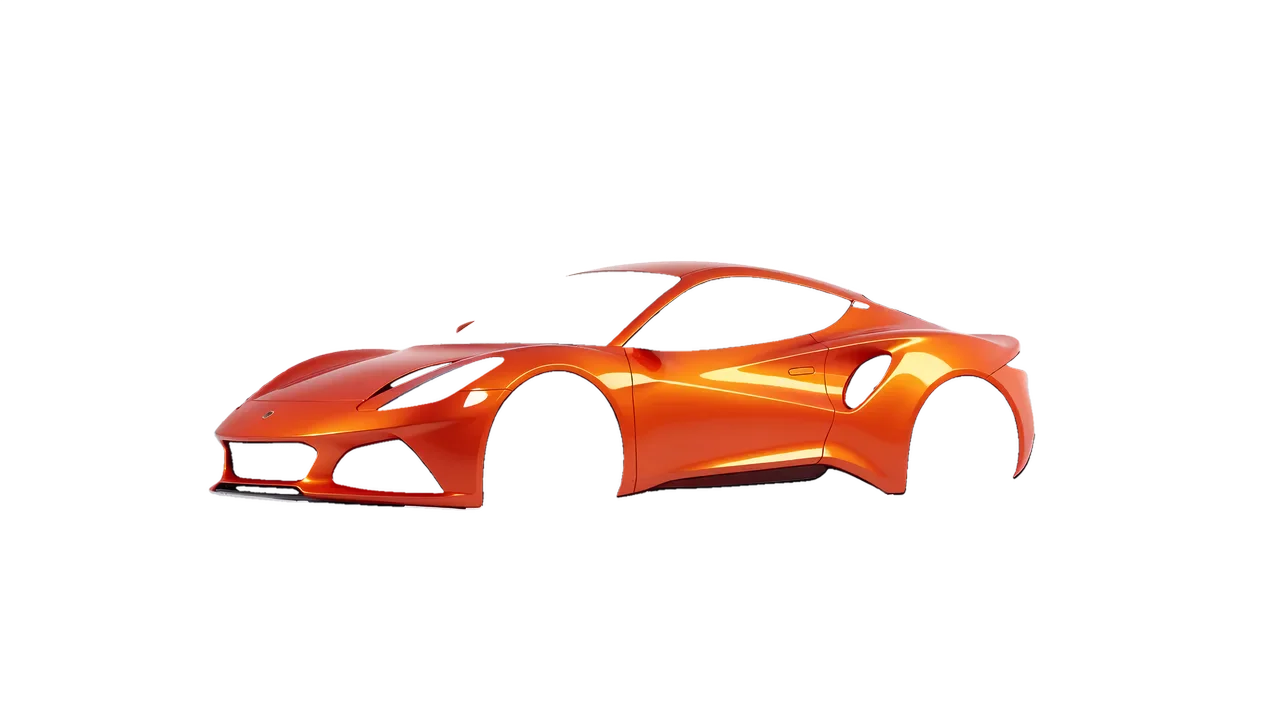 Lotus Emira 2022 wrapped in Fiery Orange (3M G364), front three-quarter view