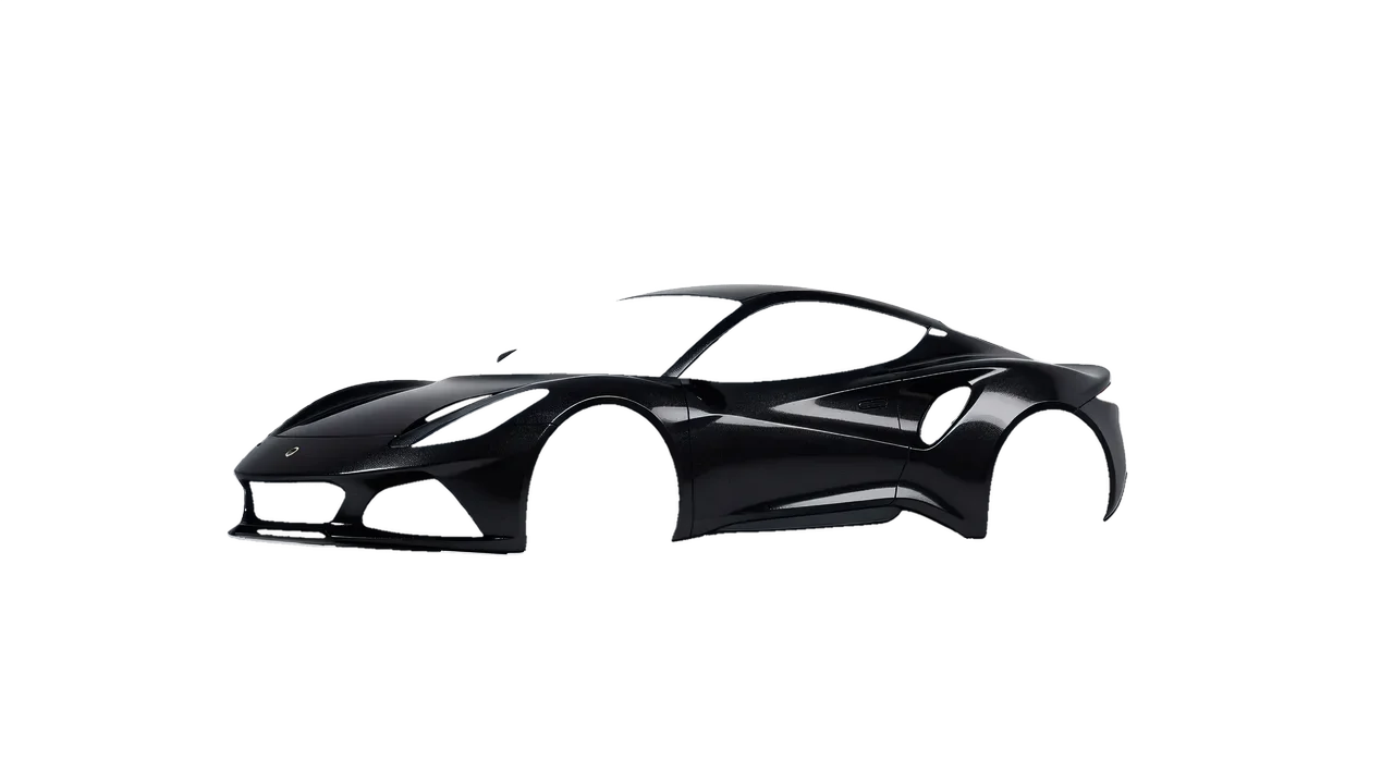 Lotus Emira 2022 wrapped in Mystery Black (Avery Dennison SW900-184-M), front three-quarter view