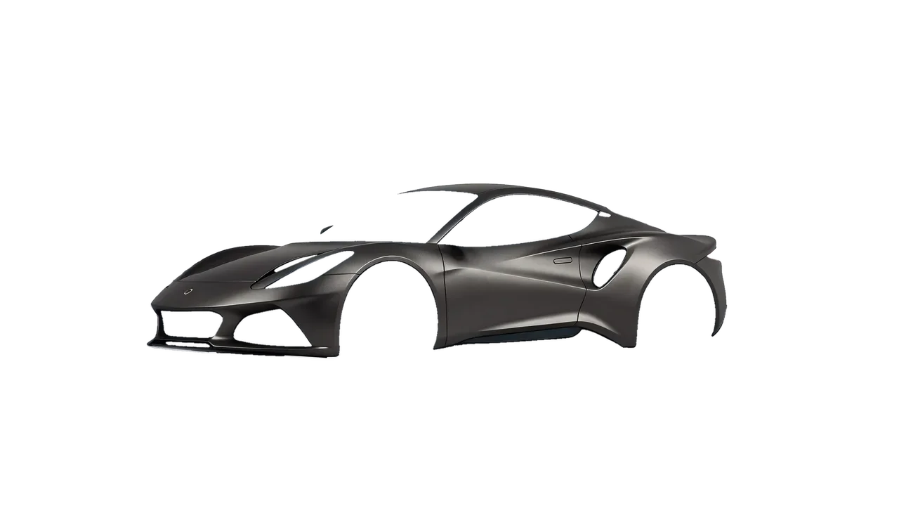 Lotus Emira 2022 wrapped in Black Rock Grey (Avery Dennison SW900-823-M), front three-quarter view