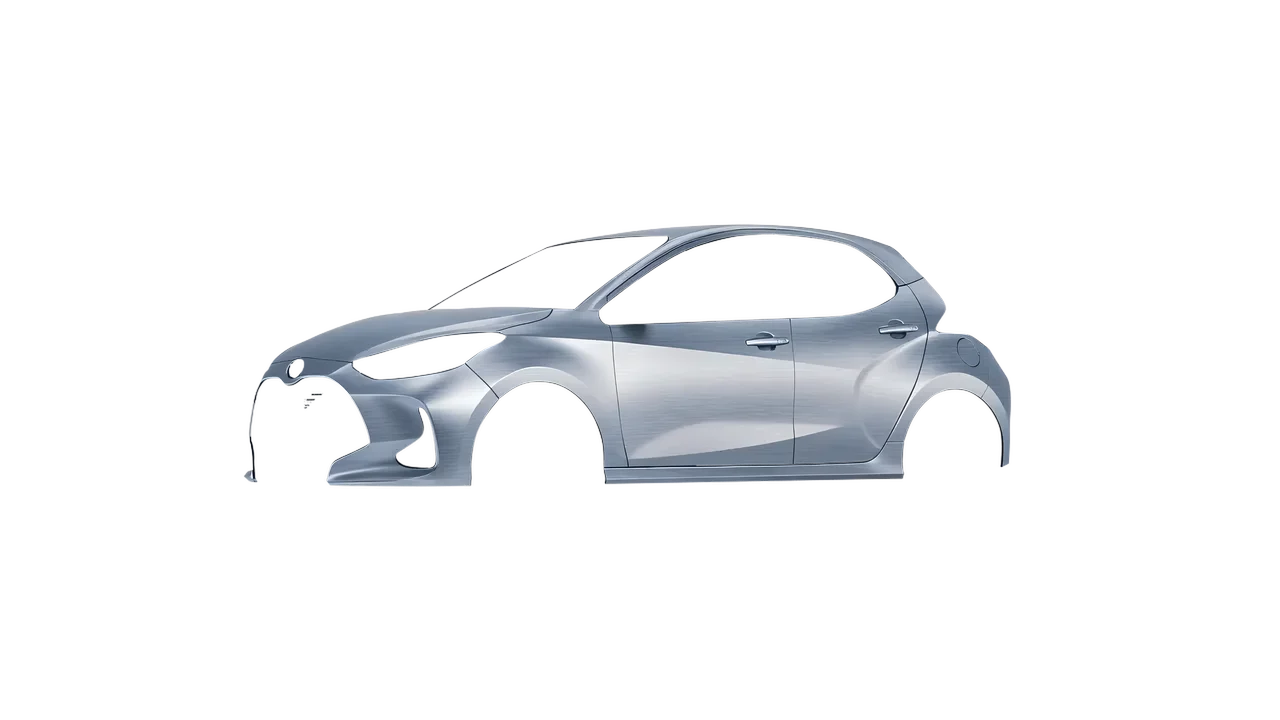 Mazda 2 Hybrid 2022 wrapped in Brushed Aluminum (Avery Dennison SW900-812-X), front three-quarter view
