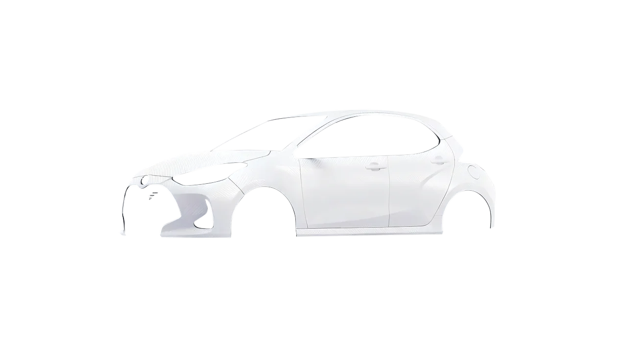 Mazda 2 Hybrid 2022 wrapped in Carbon Fiber White (Avery Dennison SW900-115-X), front three-quarter view