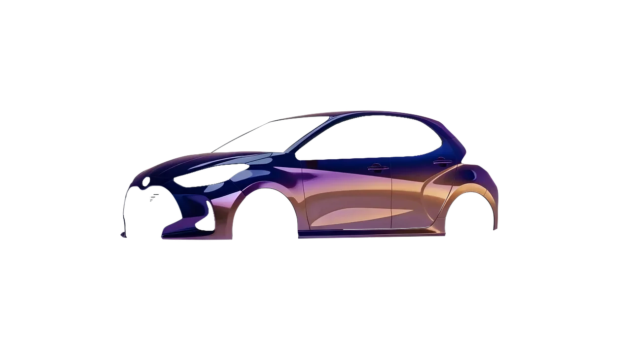 Mazda 2 Hybrid 2022 wrapped in Gloss Flip Deep Space (3M GP278), front three-quarter view