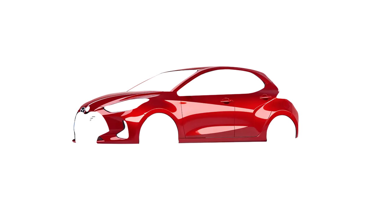 Mazda 2 Hybrid 2022 wrapped in Hot Rod Red (3M G13), front three-quarter view