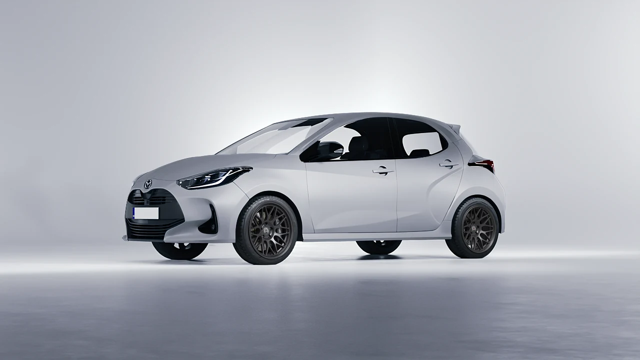 Mazda 2 Hybrid 2022 on HRE Performance Wheels 300-GT forged wheels, front three-quarter view