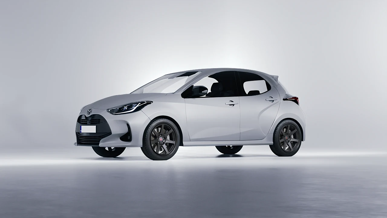 Mazda 2 Hybrid 2022 on HRE Performance Wheels 307-GT forged wheels, front three-quarter view