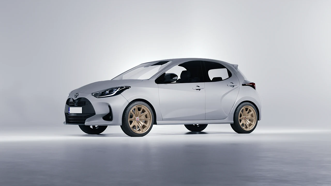 Mazda 2 Hybrid 2022 on HRE Performance Wheels 427M forged wheels, front three-quarter view