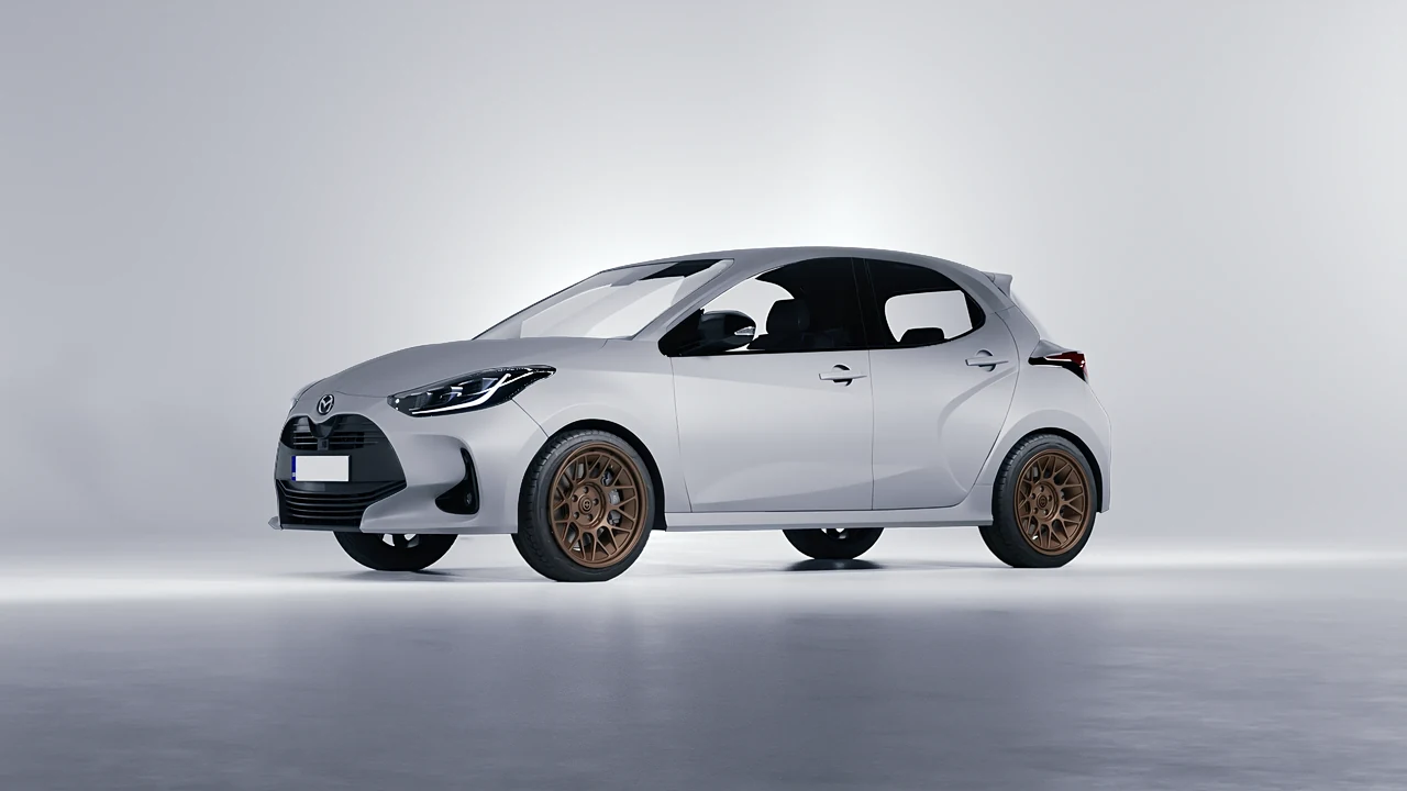 Mazda 2 Hybrid 2022 on HRE Performance Wheels 500-GTM forged wheels, front three-quarter view