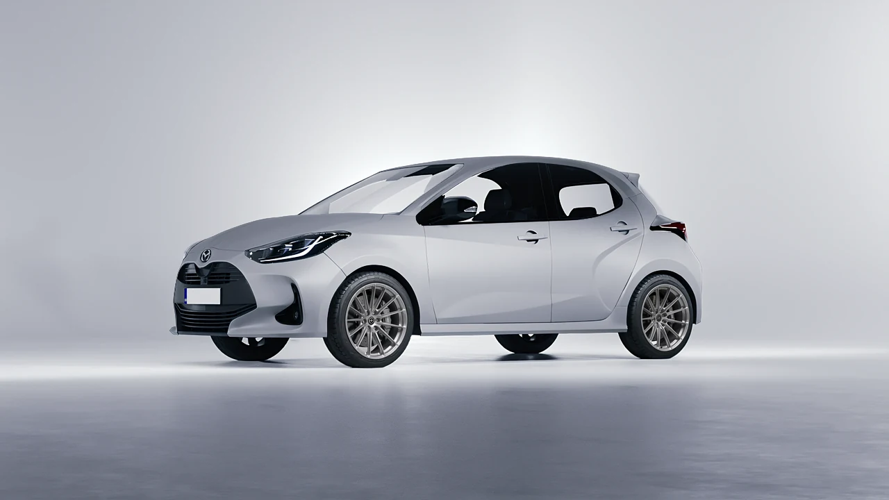 Mazda 2 Hybrid 2022 on HRE Performance Wheels P103SC forged wheels, front three-quarter view