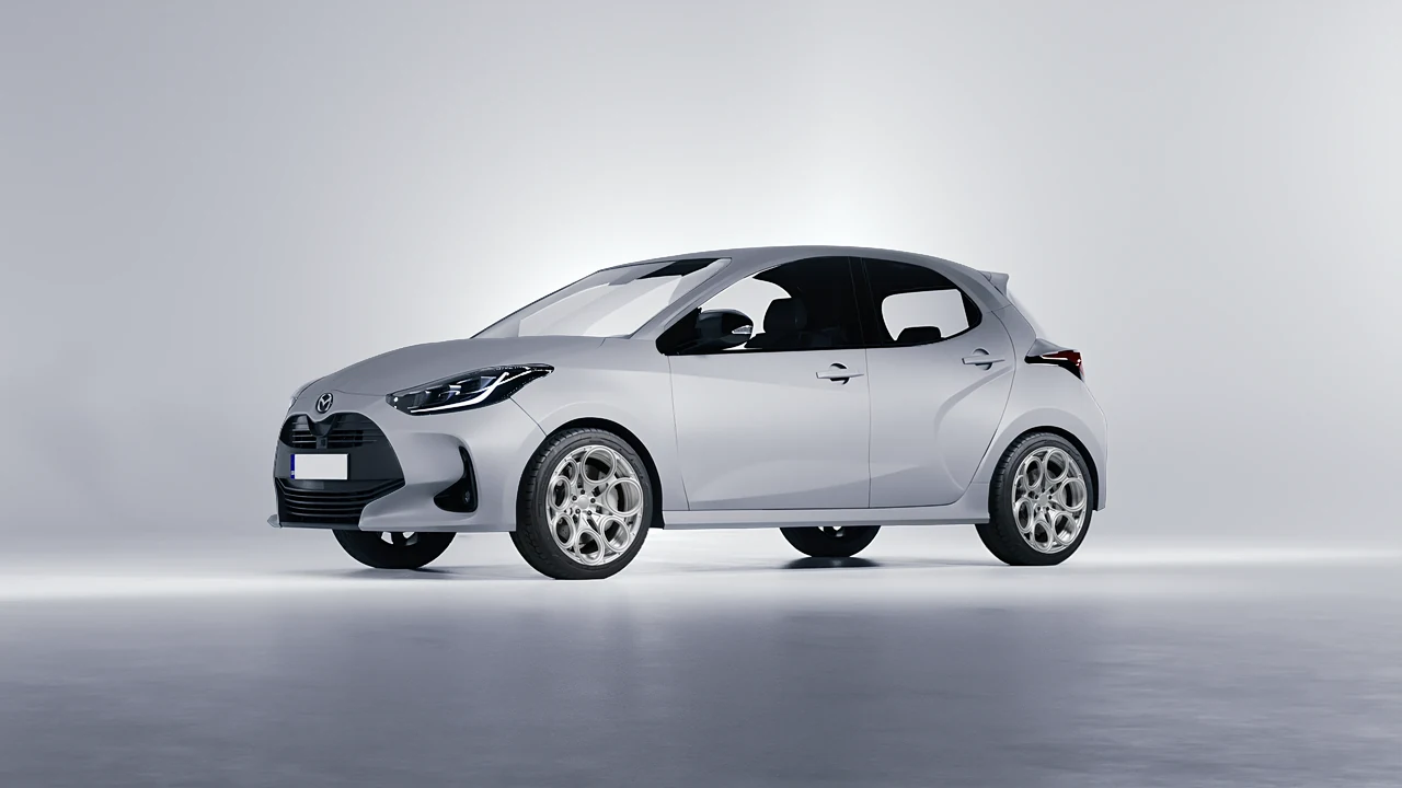 Mazda 2 Hybrid 2022 on RDB LA Revolver forged wheels, front three-quarter view